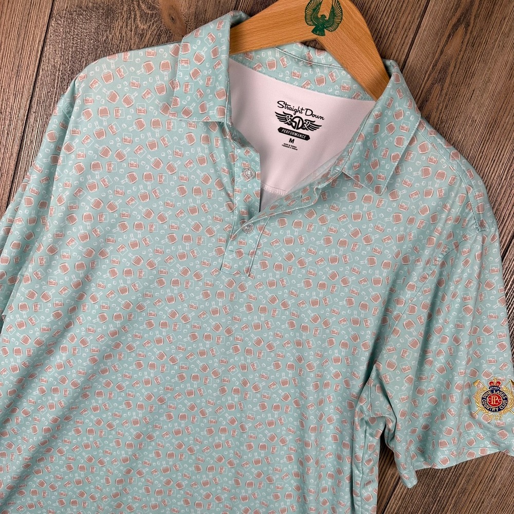 Straight Down Performance Golf Polo Shirt‎ Whiskey AOP Medium Pine Lakes CC
